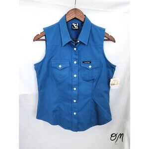 Rockies Vtg 2002 100% Cotton Bright Blue Sleeveless Button Up Med - NWT